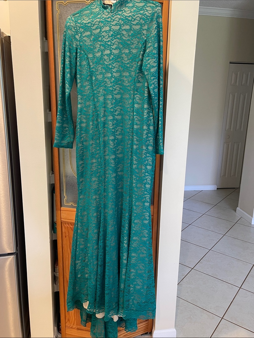 Teal Lace Maxi Dress with Long Sleeves